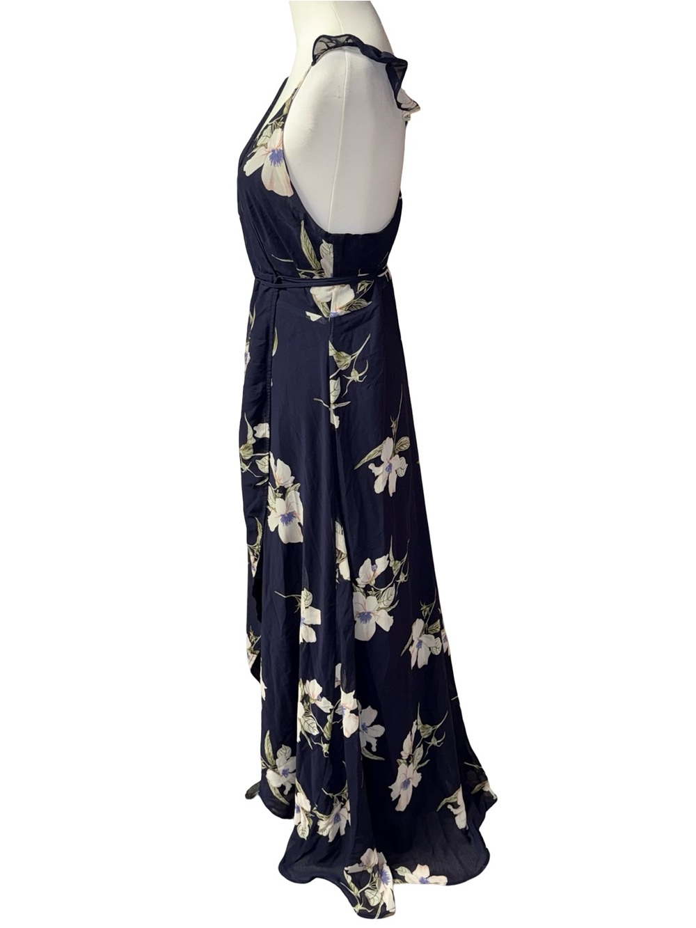 Lulus All Mine Navy Blue Floral Print High-Low Wrap Dress women’s XL - Picture 4 of 14
